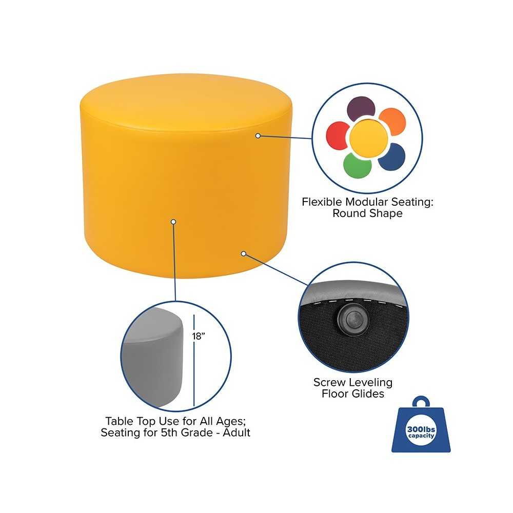 Large Soft Seating Collaborative Circle for Classrooms and Common Spaces - Yellow (18" Height x 24" Diameter)