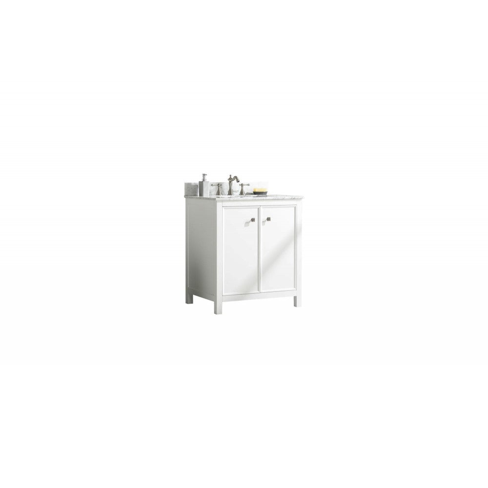 Legion Furniture 30" White Finish Sink Vanity Cabinet With Carrara White Top