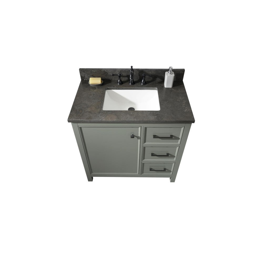 Legion Furniture 36" Green Finish Sink Vanity Cabinet With Blue Lime Stone Top