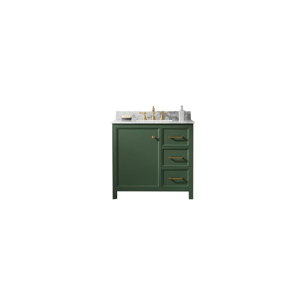 Legion Furniture 36" Green Finish Sink Vanity Cabinet With Carrara White Top