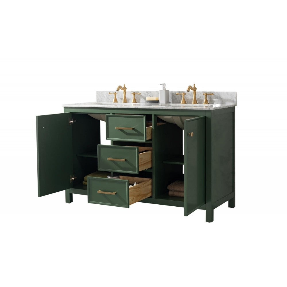 Legion Furniture 54" Green Finish Sink Vanity Cabinet With Carrara White Top