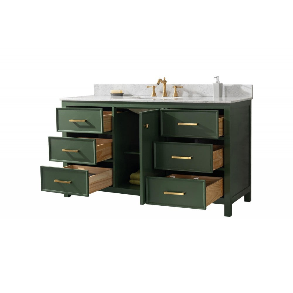 Legion Furniture 60" Green Finish Sink Vanity Cabinet With Carrara White Top