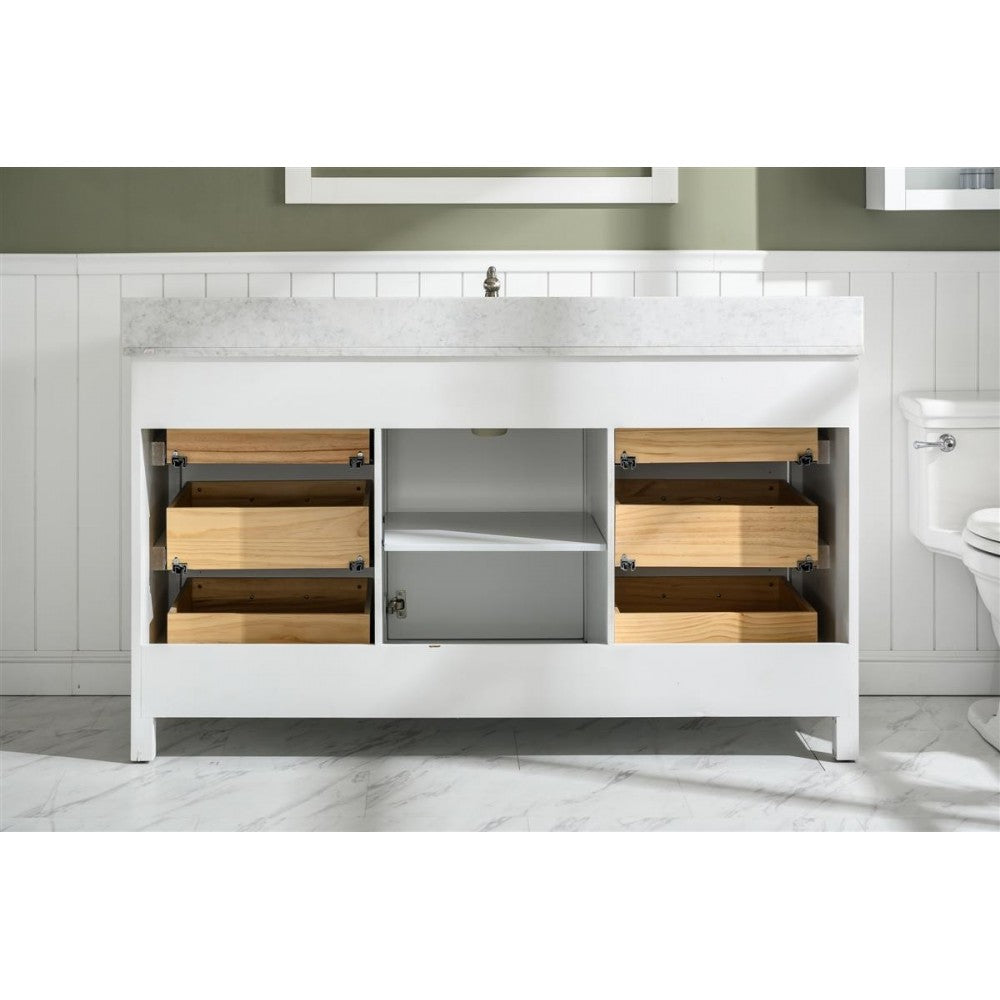 Legion Furniture 60" White Finish Sink Vanity Cabinet With Carrara White Top