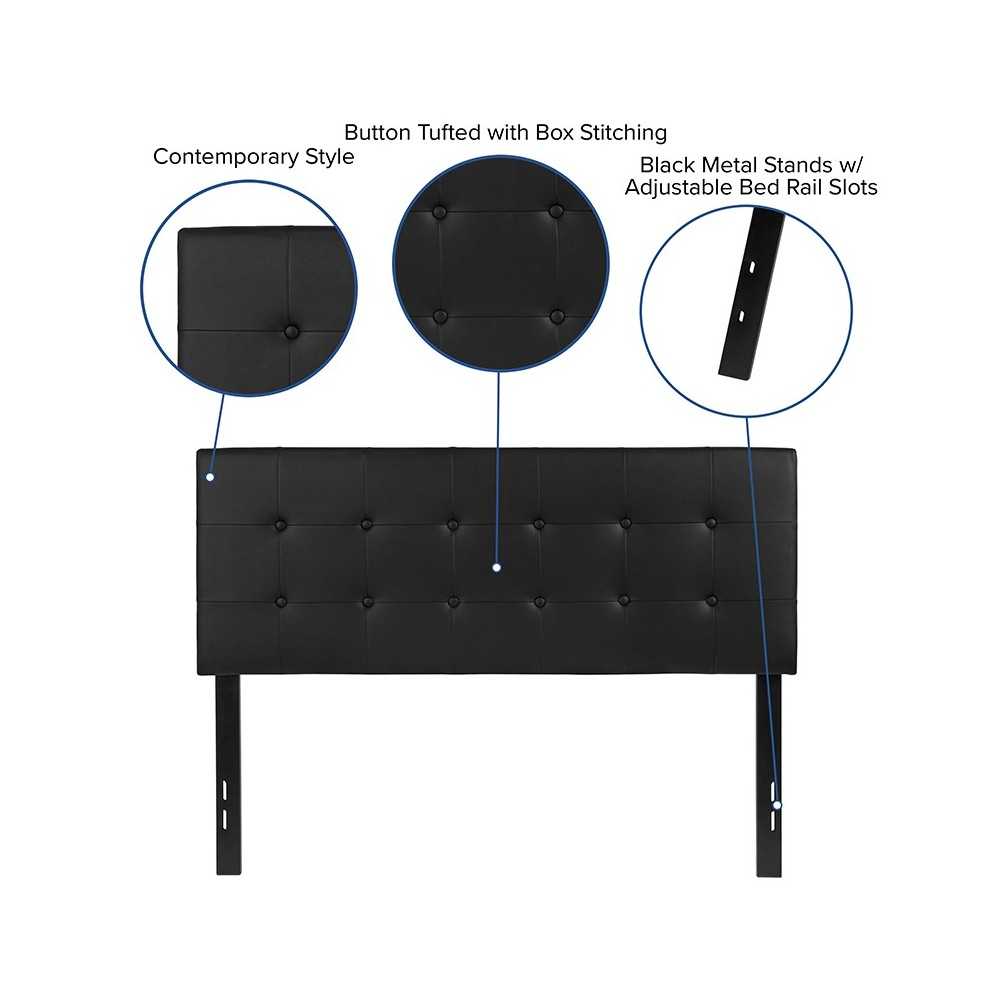 Lennox Tufted Upholstered Full Size Headboard in Black Vinyl