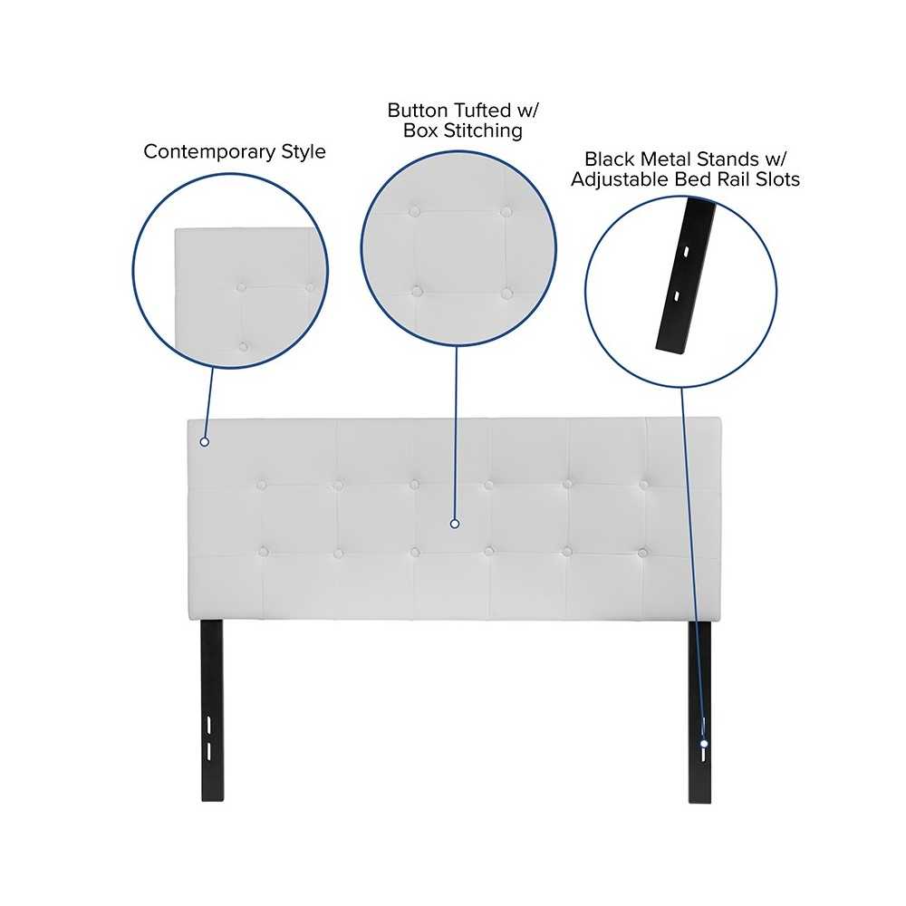 Lennox Tufted Upholstered Full Size Headboard in White Vinyl