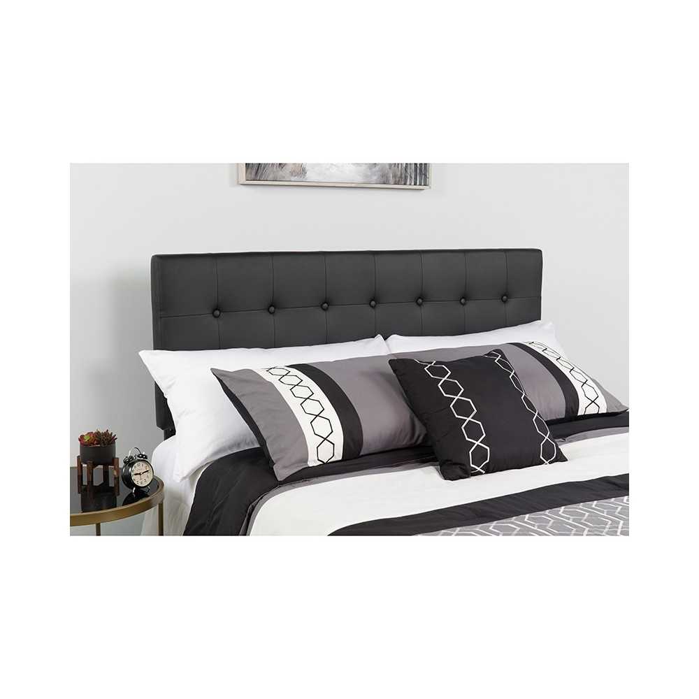 Lennox Tufted Upholstered King Size Headboard in Black Vinyl