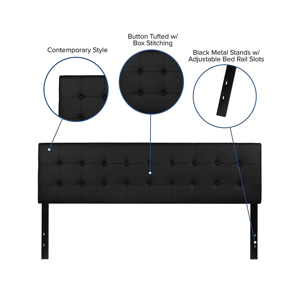 Lennox Tufted Upholstered King Size Headboard in Black Vinyl