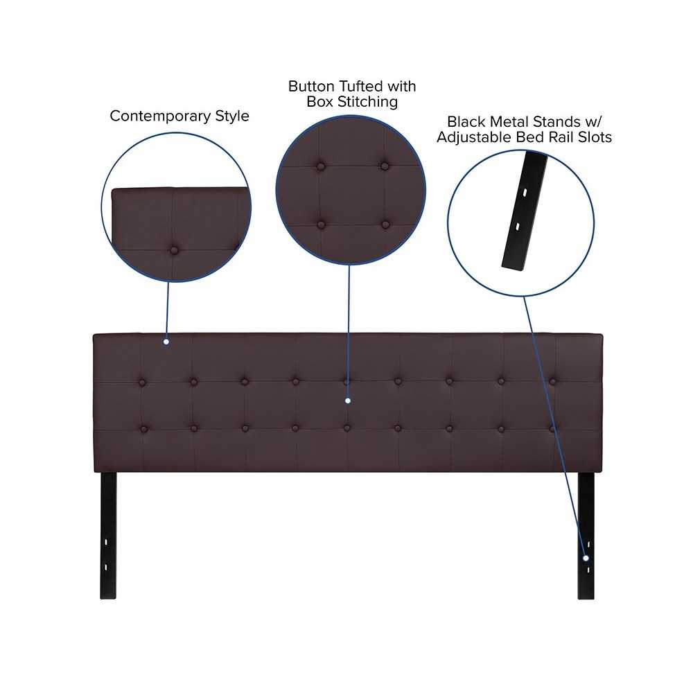 Lennox Tufted Upholstered King Size Headboard in Brown Vinyl