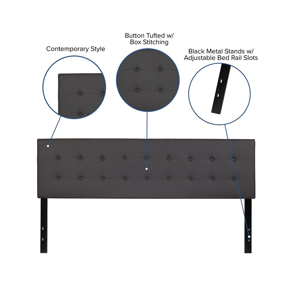 Lennox Tufted Upholstered King Size Headboard in Gray Vinyl