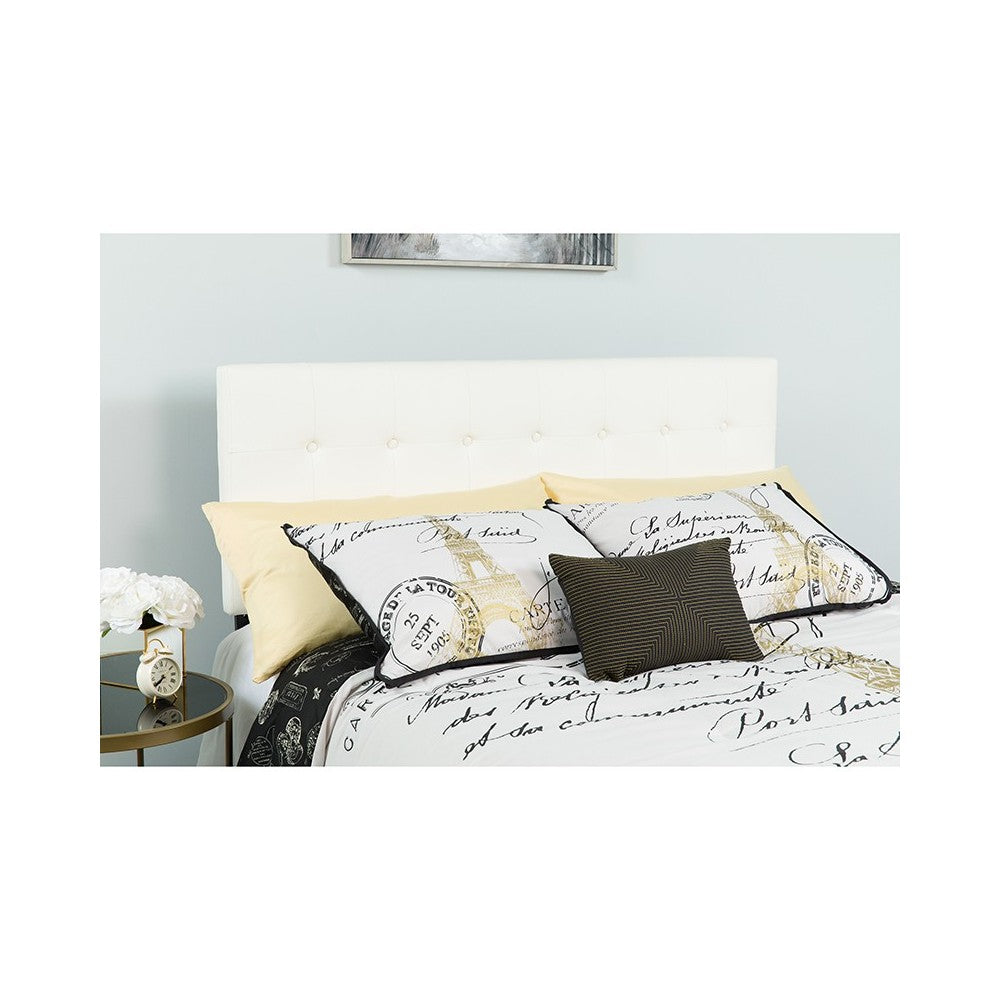 Lennox Tufted Upholstered King Size Headboard in White Vinyl