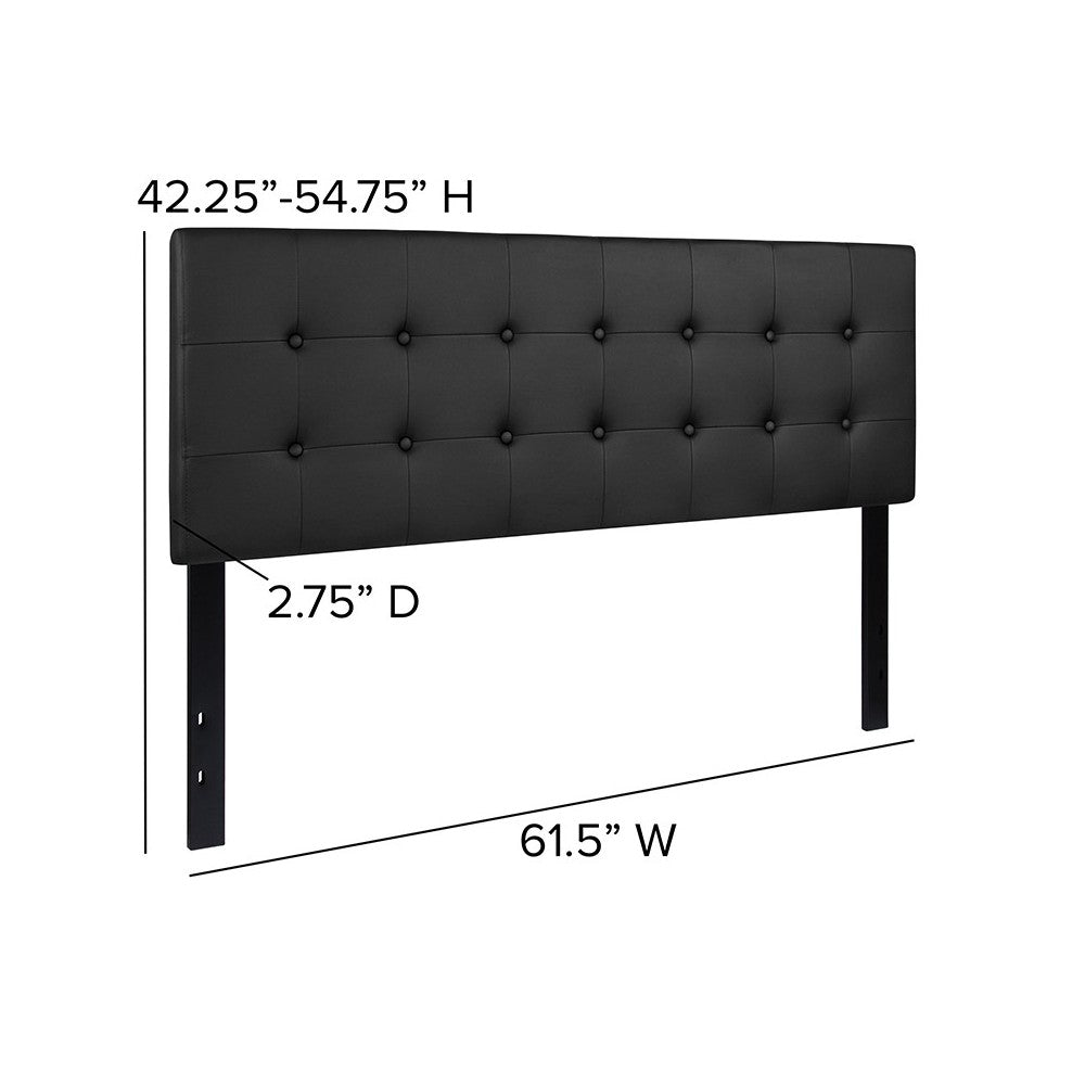 Lennox Tufted Upholstered Queen Size Headboard in Black Vinyl