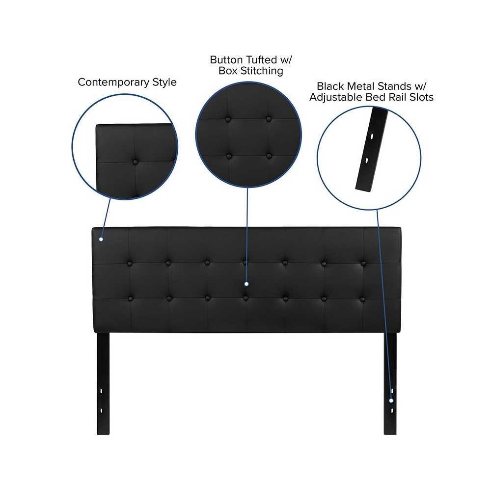 Lennox Tufted Upholstered Queen Size Headboard in Black Vinyl