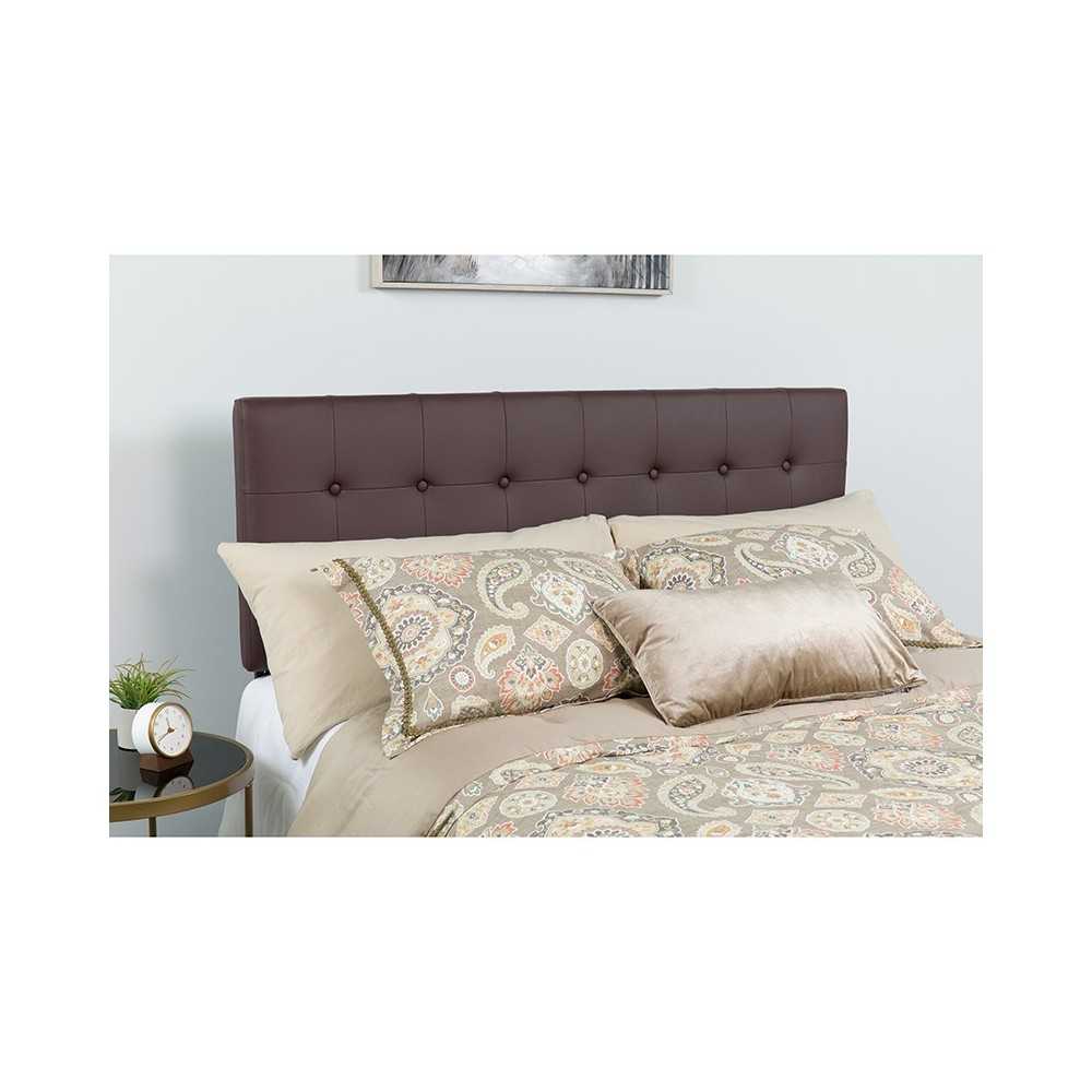 Lennox Tufted Upholstered Queen Size Headboard in Brown Vinyl