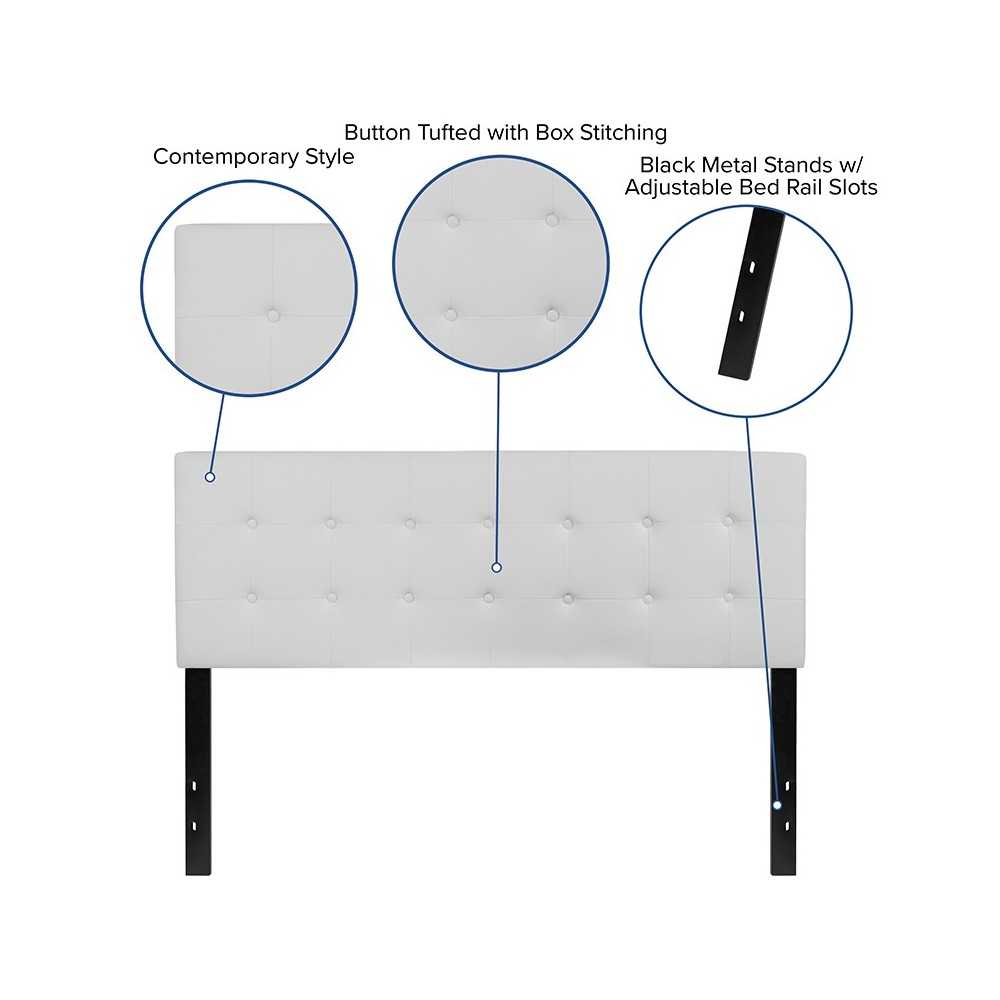 Lennox Tufted Upholstered Queen Size Headboard in White Vinyl