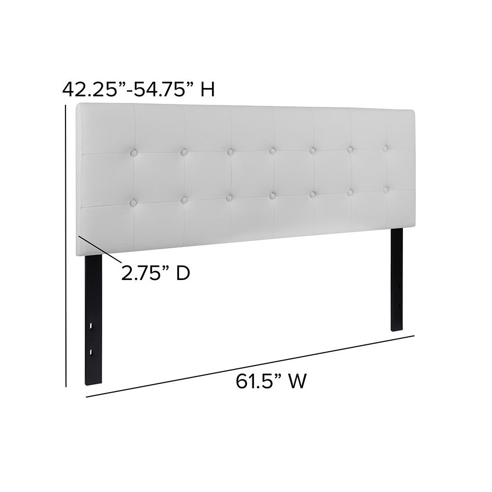 Lennox Tufted Upholstered Queen Size Headboard in White Vinyl