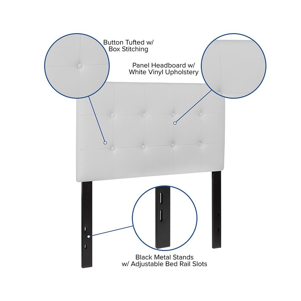 Lennox Tufted Upholstered Twin Size Headboard in White Vinyl