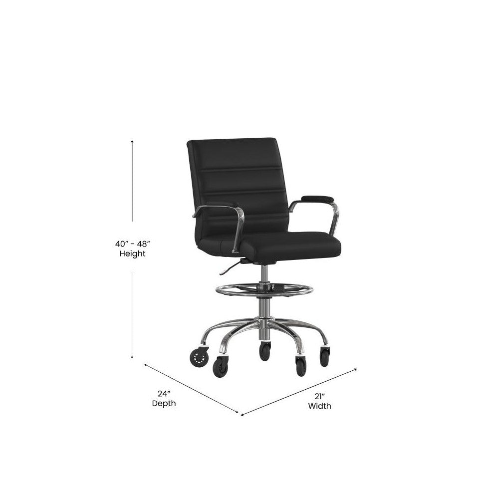Lexi Mid-Back Black LeatherSoft Drafting Chair