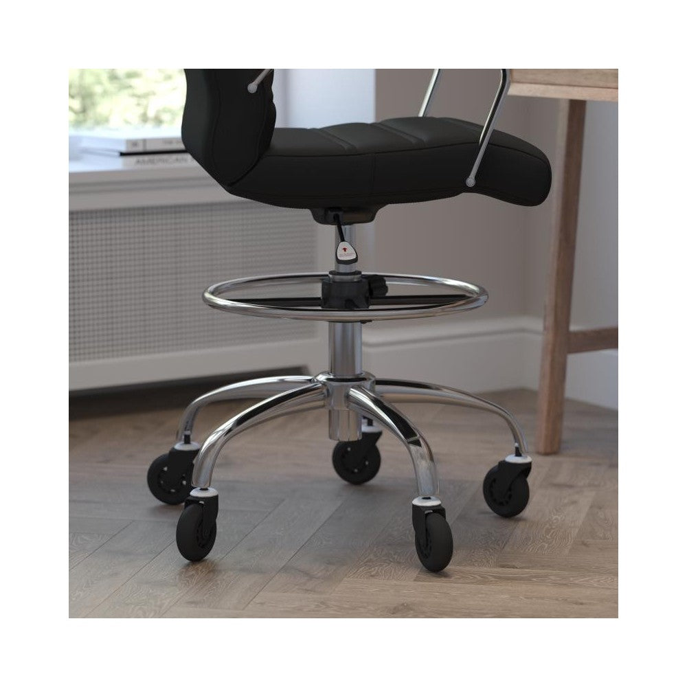 Lexi Mid-Back Black LeatherSoft Drafting Chair