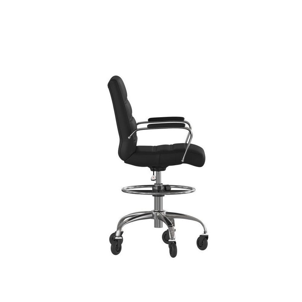 Lexi Mid-Back Black LeatherSoft Drafting Chair