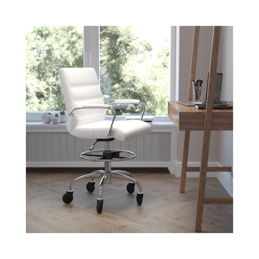 Lexi Mid-Back White LeatherSoft Drafting Chair