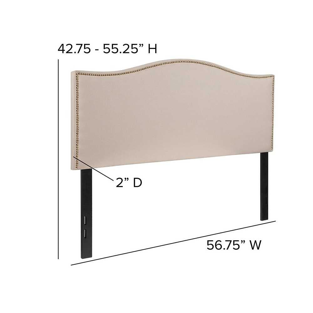 Lexington Upholstered Full Size Headboard with Accent Nail Trim in Beige Fabric
