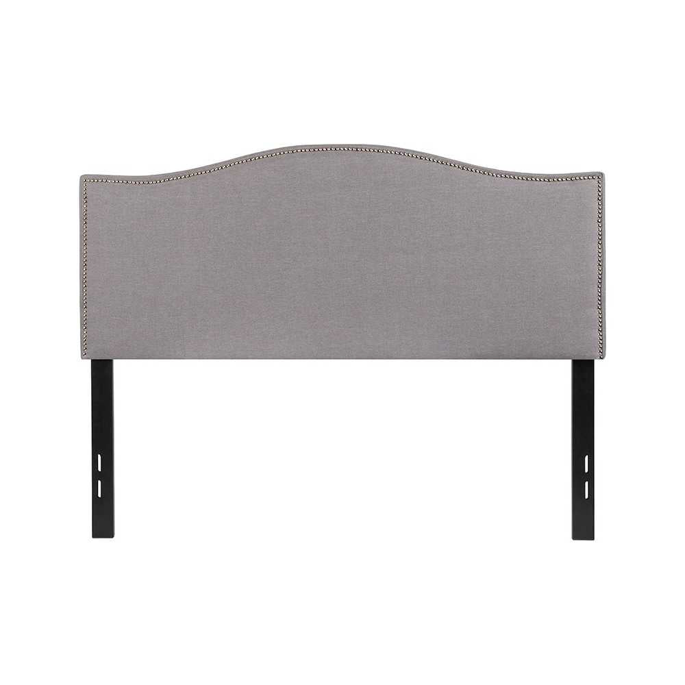 Lexington Upholstered Full Size Headboard with Accent Nail Trim in Light Gray Fabric