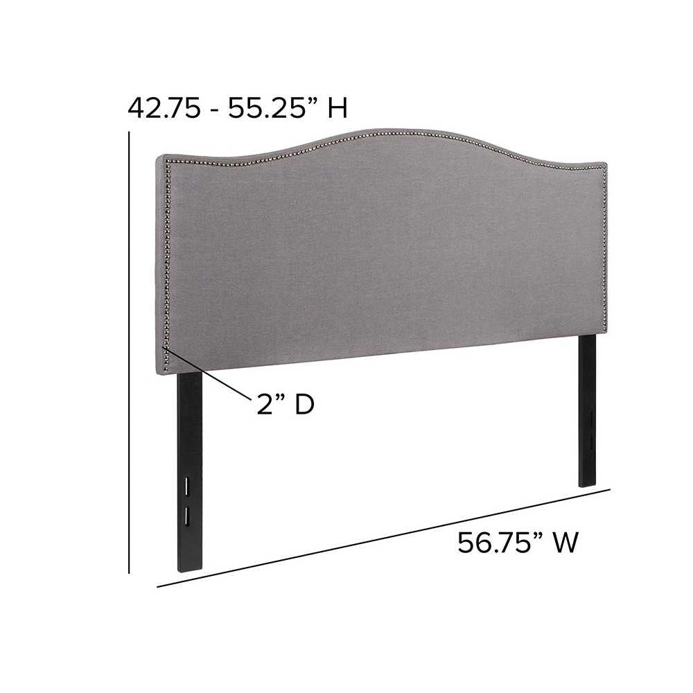 Lexington Upholstered Full Size Headboard with Accent Nail Trim in Light Gray Fabric