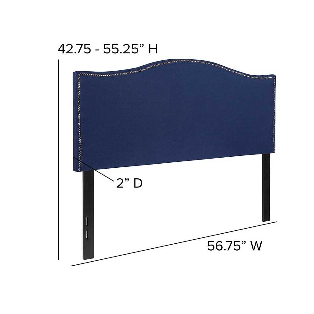 Lexington Upholstered Full Size Headboard with Accent Nail Trim in Navy Fabric