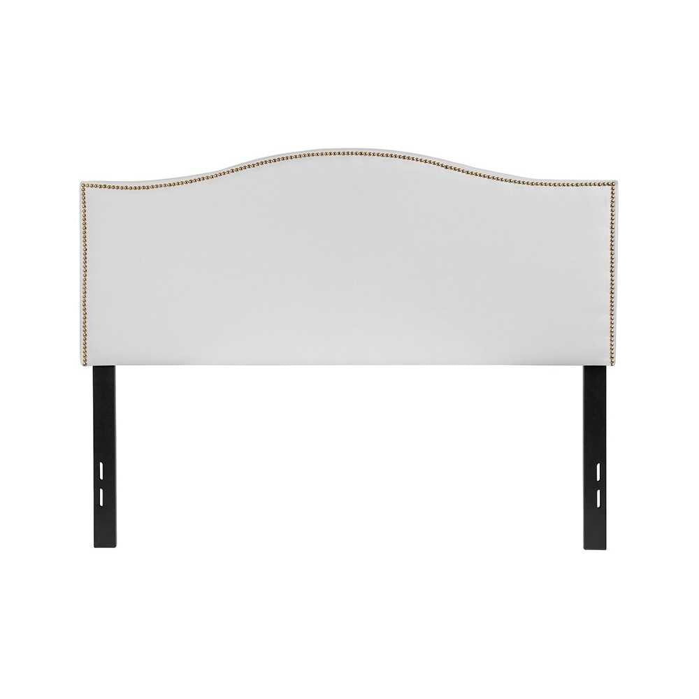 Lexington Upholstered Full Size Headboard with Accent Nail Trim in White Fabric