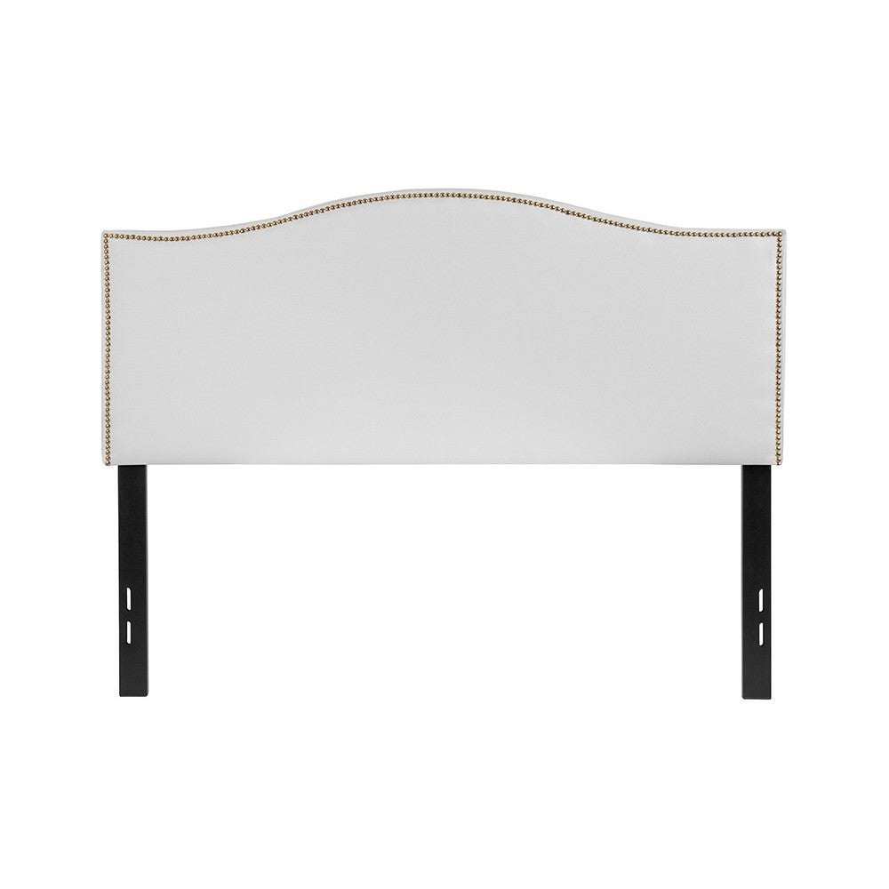 Lexington Upholstered Full Size Headboard with Accent Nail Trim in White Fabric