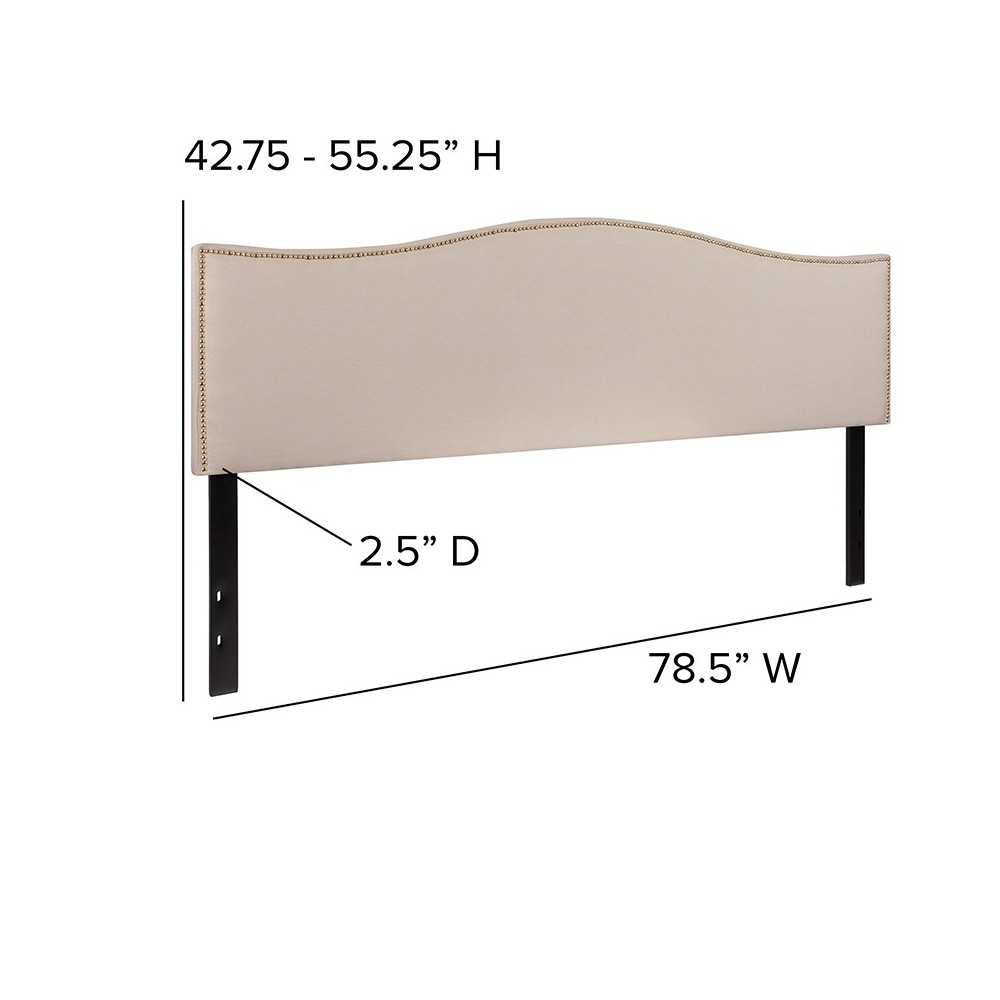 Lexington Upholstered King Size Headboard with Accent Nail Trim in Beige Fabric