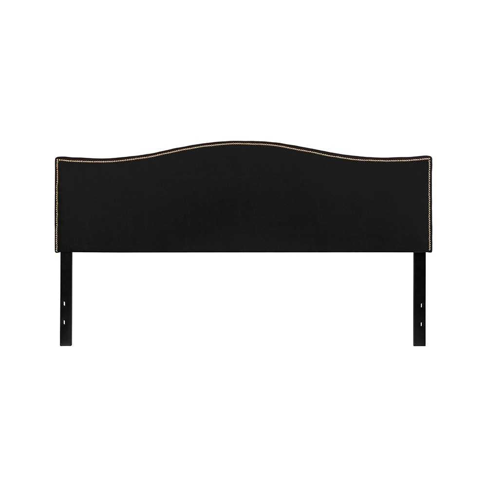 Lexington Upholstered King Size Headboard with Accent Nail Trim in Black Fabric