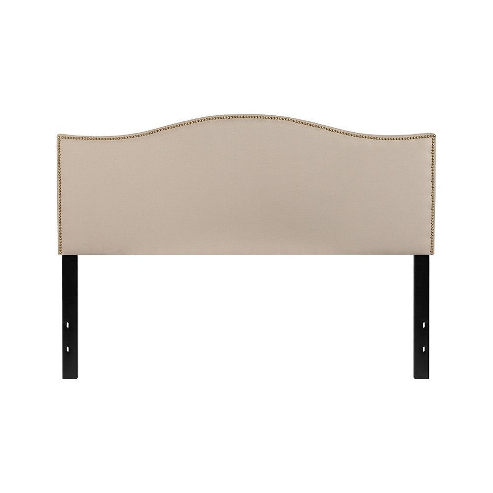 Lexington Upholstered Queen Size Headboard with Accent Nail Trim in Beige Fabric