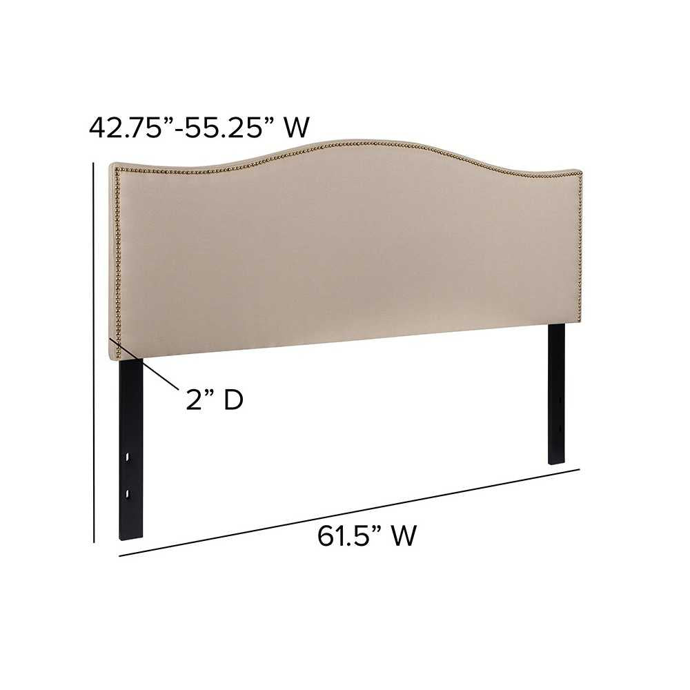 Lexington Upholstered Queen Size Headboard with Accent Nail Trim in Beige Fabric