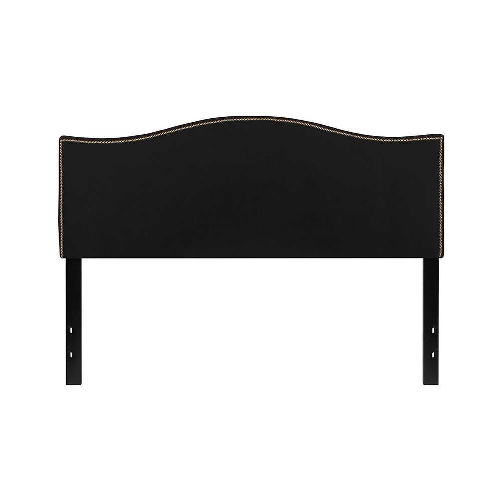 Lexington Upholstered Queen Size Headboard with Accent Nail Trim in Black Fabric