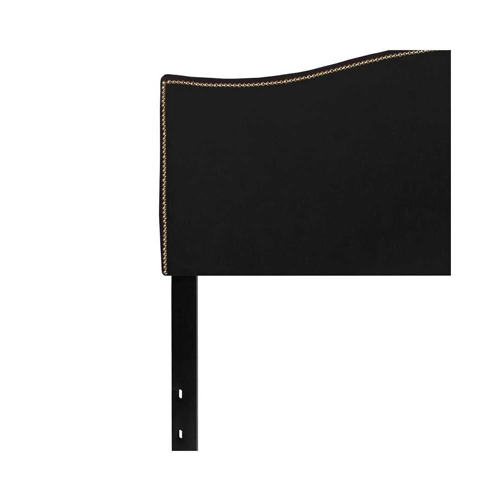 Lexington Upholstered Queen Size Headboard with Accent Nail Trim in Black Fabric