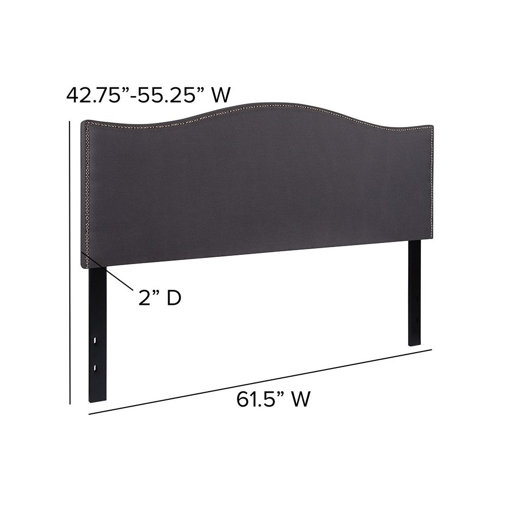 Lexington Upholstered Queen Size Headboard with Accent Nail Trim in Dark Gray Fabric