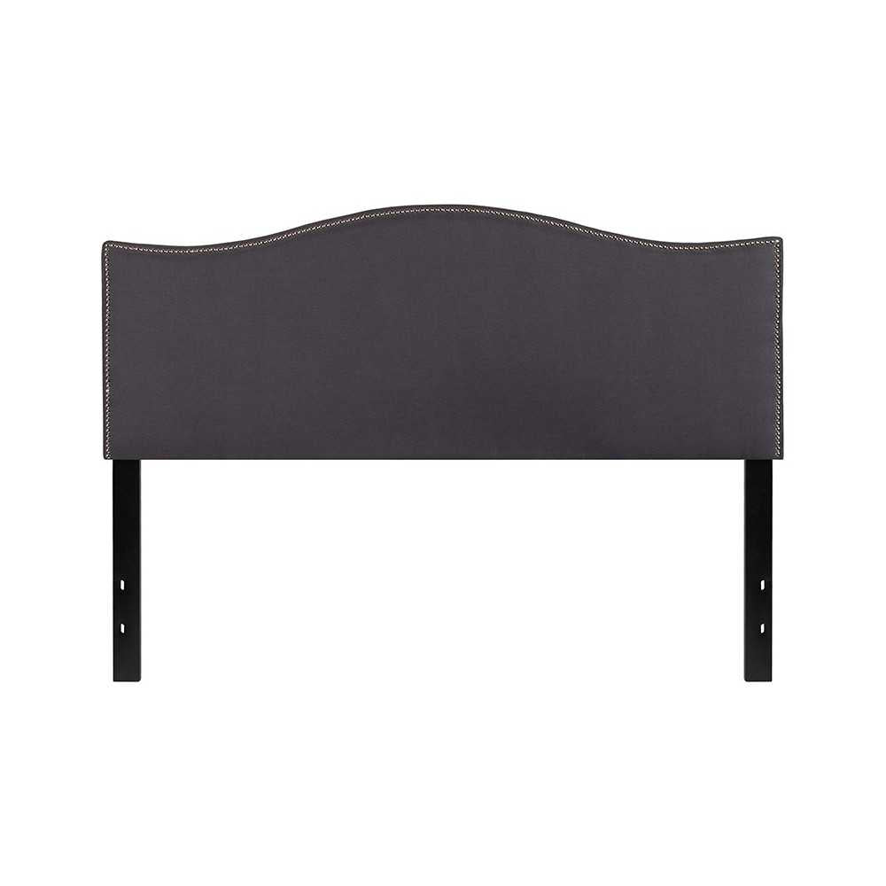 Lexington Upholstered Queen Size Headboard with Accent Nail Trim in Dark Gray Fabric