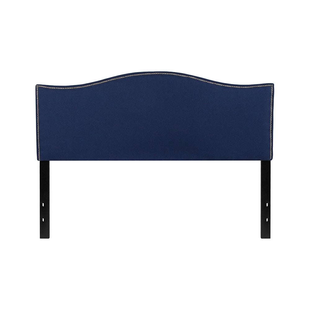Lexington Upholstered Queen Size Headboard with Accent Nail Trim in Navy Fabric