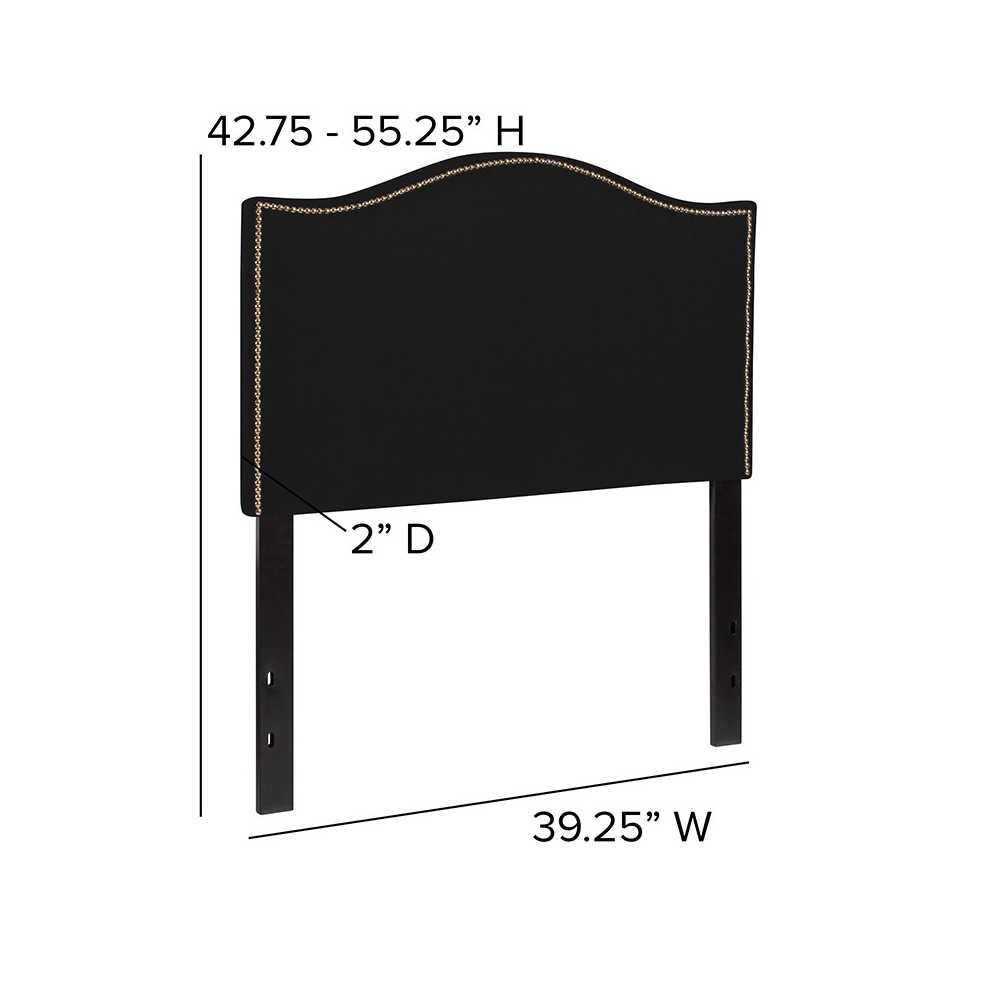 Lexington Upholstered Twin Size Headboard with Accent Nail Trim in Black Fabric