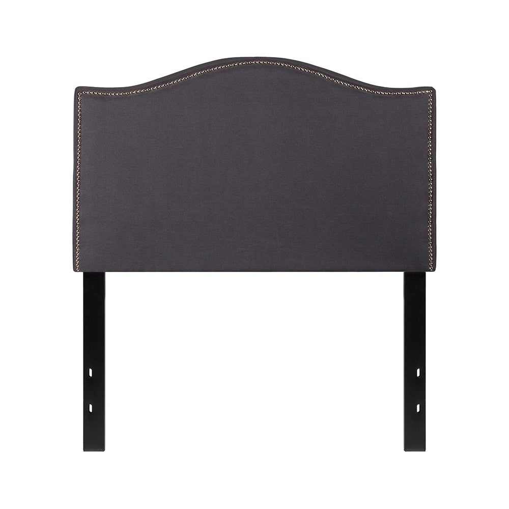 Lexington Upholstered Twin Size Headboard with Accent Nail Trim in Dark Gray Fabric