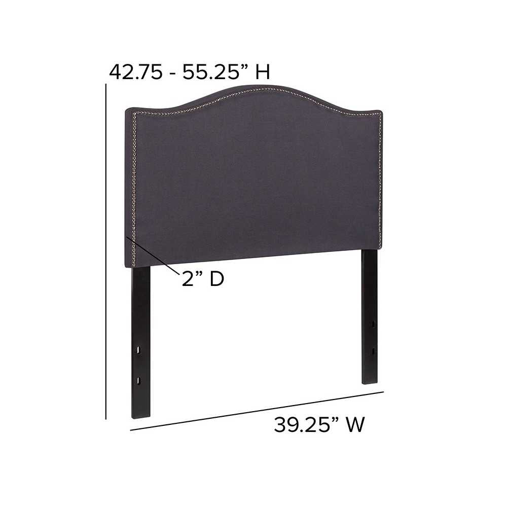Lexington Upholstered Twin Size Headboard with Accent Nail Trim in Dark Gray Fabric