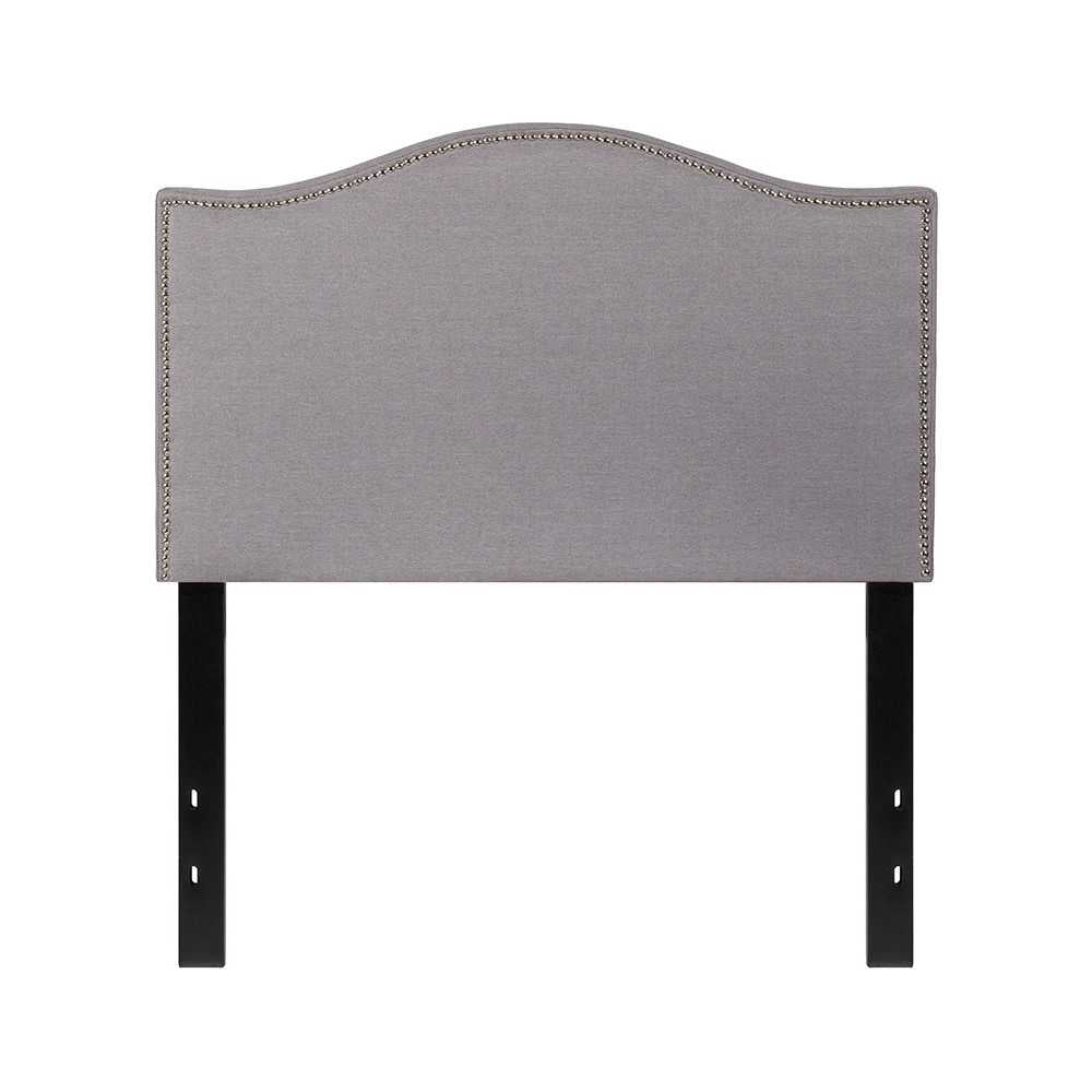 Lexington Upholstered Twin Size Headboard with Accent Nail Trim in Light Gray Fabric