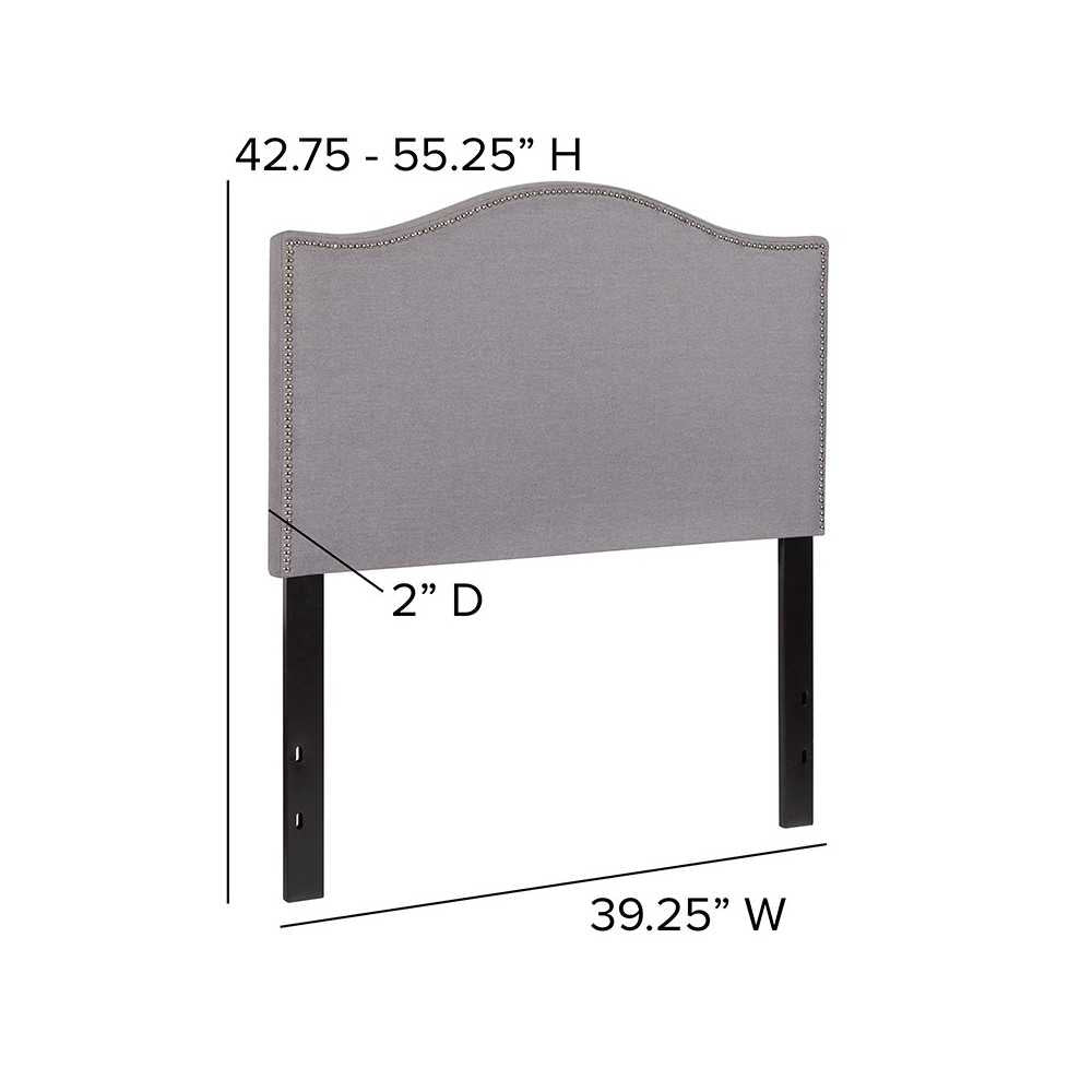 Lexington Upholstered Twin Size Headboard with Accent Nail Trim in Light Gray Fabric