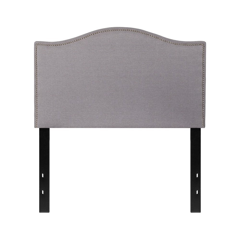 Lexington Upholstered Twin Size Headboard with Accent Nail Trim in Light Gray Fabric