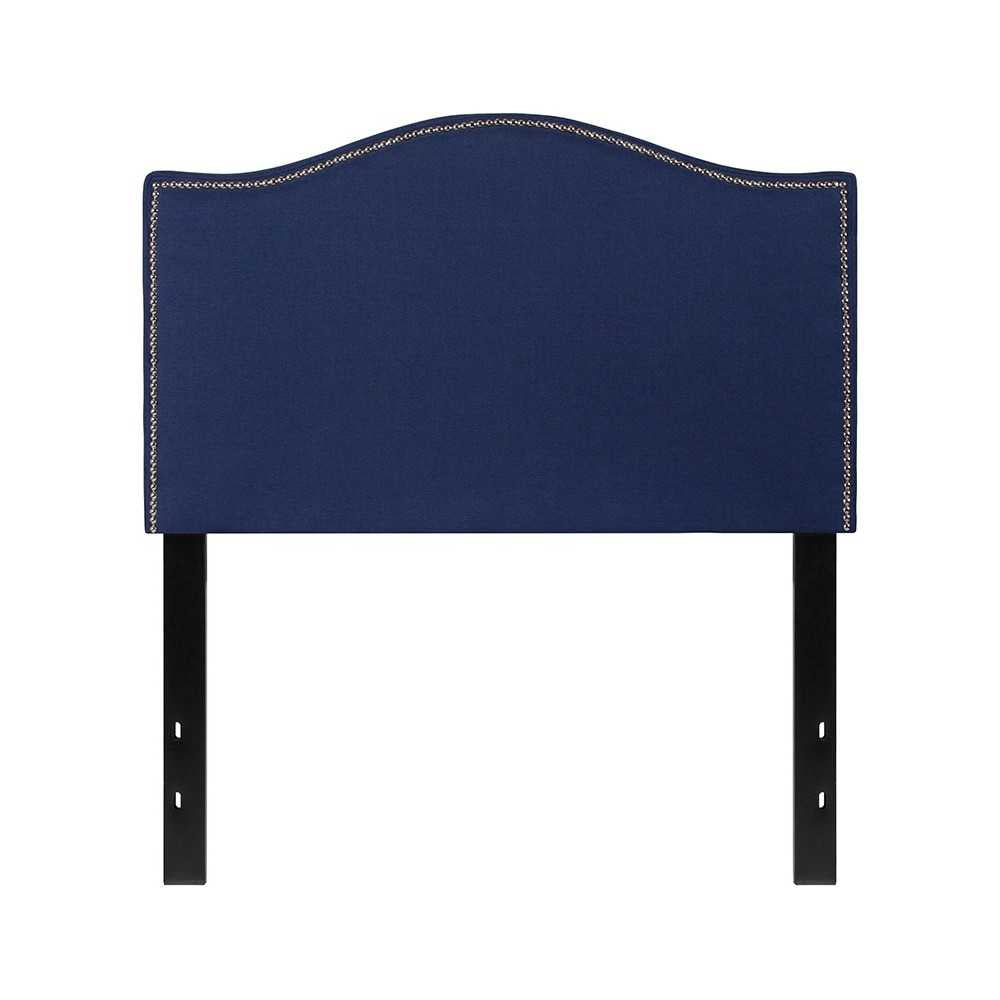 Lexington Upholstered Twin Size Headboard with Accent Nail Trim in Navy Fabric