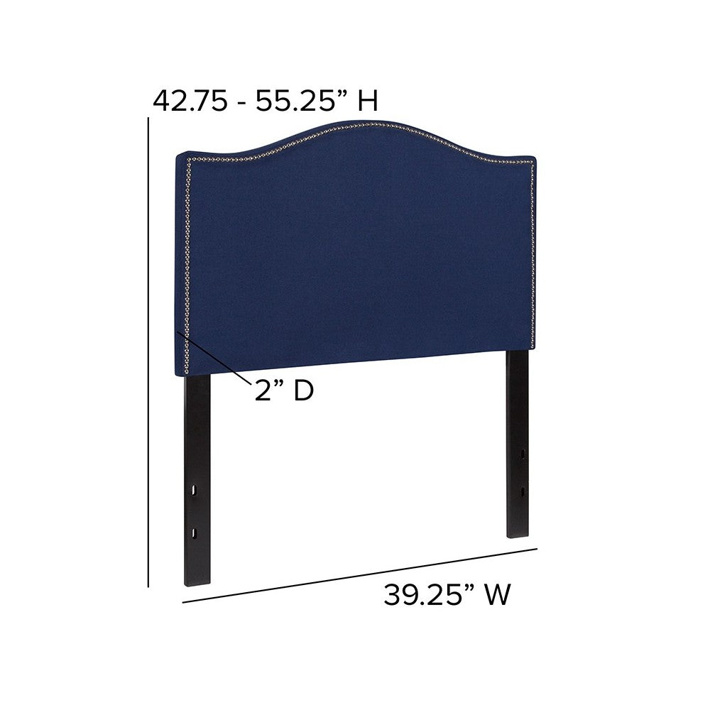 Lexington Upholstered Twin Size Headboard with Accent Nail Trim in Navy Fabric