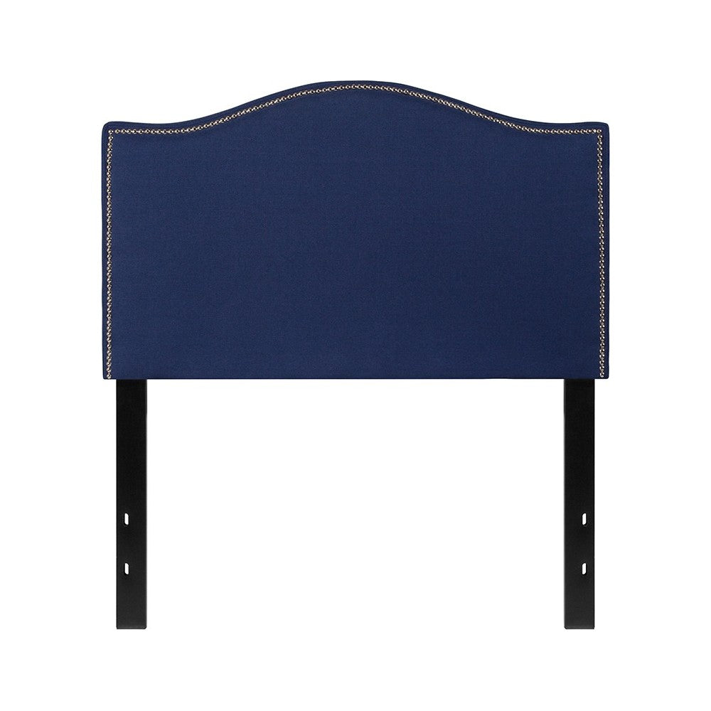 Lexington Upholstered Twin Size Headboard with Accent Nail Trim in Navy Fabric