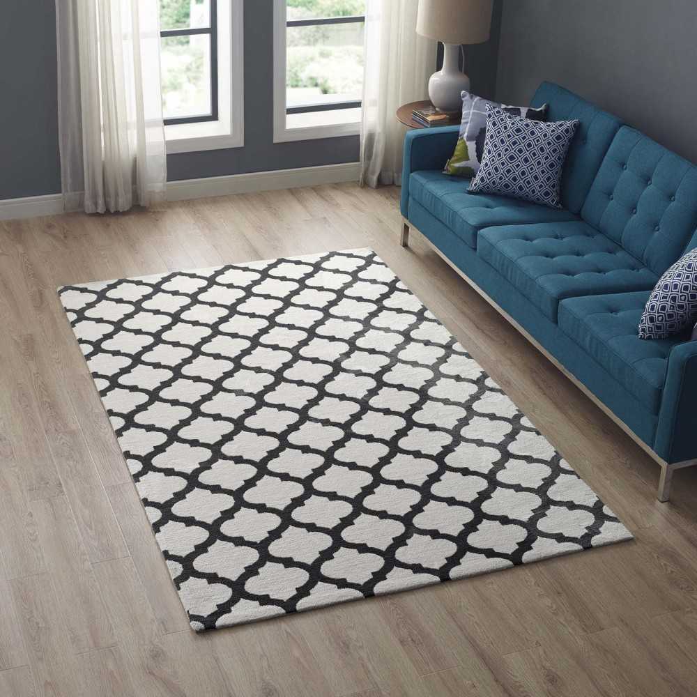 Lida Moroccan Trellis 5x8 Area Rug, Ivory and Charcoal