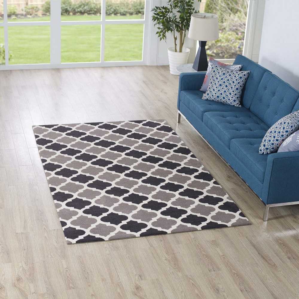 Lida Moroccan Trellis 5x8 Area Rug, Charcoal and Black